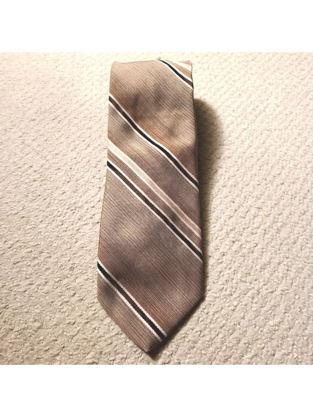 Christian Dior Monsieur Vintage Designer Striped Tie Chocolate Brown Gold Cream